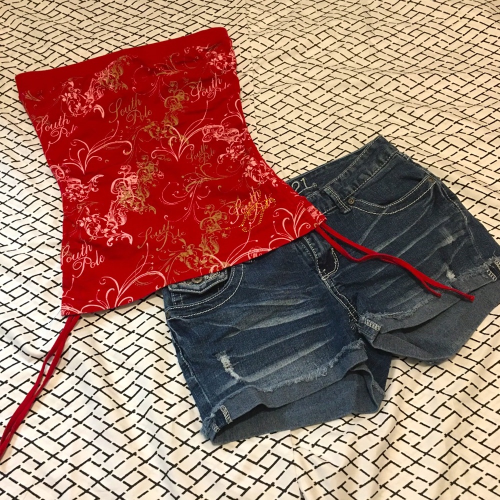 Cute tube top and shorts outfit!
